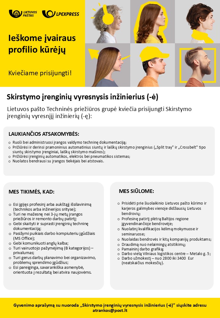 Vyr. inžinierius LP darbo skelbimas '2025 NAUJAS foto