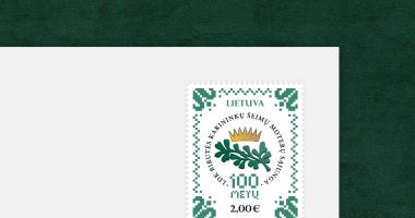 Pašto ženklas Lietuvos didžiosios kunigaikštienės Birutės karininkų šeimų moterų sąjungai 100 metų